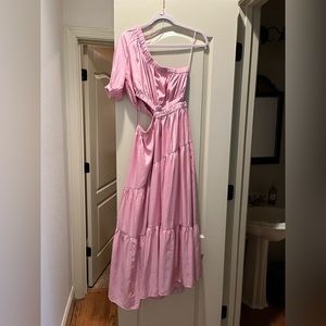 Moon River NWT pink one shoulder cut out midi-dress